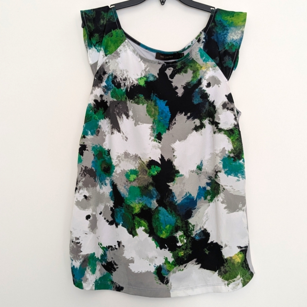 EUC The Limited Black/Grey/Green Cap Sleeve Blouse, Size Small